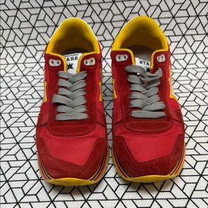 Red and Yellow Sneakers with Gray Laces
